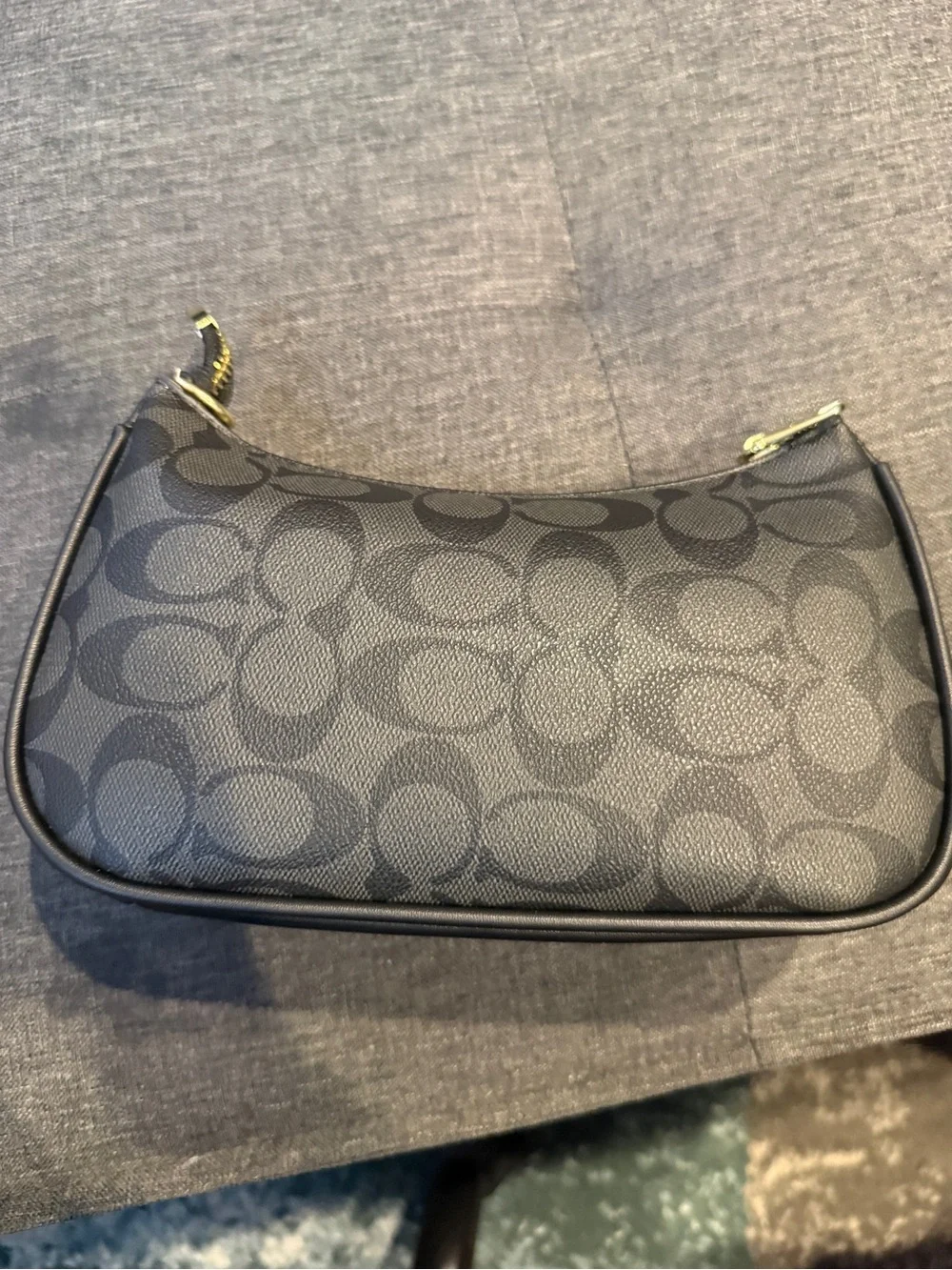Coach Black and Dark Gray Signature Crescent Shoulder Bag